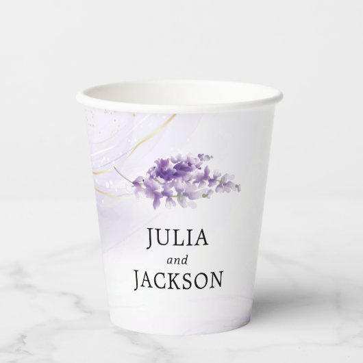 Lavender Personalisierte Wasserfarbenhochzeit Pappbecher (Vorderseite)