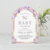 Lavender Pink Blues Butterfly Baby Dusche Einladung (Stehend Vorderseite)