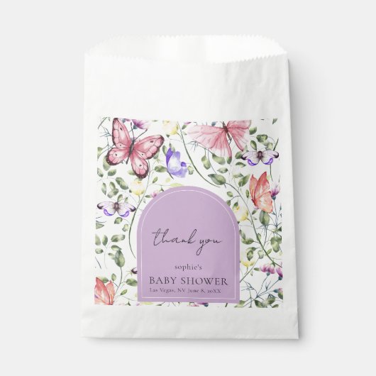 Lavender Pink Butterfly Greenery Baby Shower Geschenktütchen (Vorderseite)