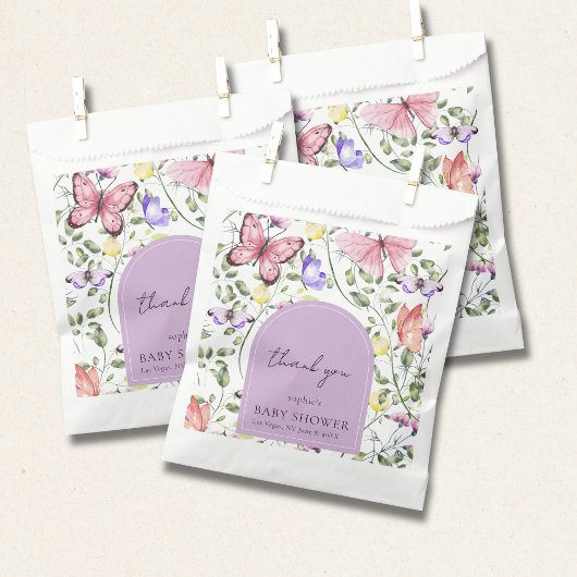 Lavender Pink Butterfly Greenery Baby Shower Geschenktütchen