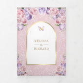 Lavender Pink Floral Gold Arch Butterfly Hochzeit Dreifach Gefaltete Einladung (Cover)