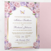 Lavender Pink Floral Gold Arch Butterfly Hochzeit Dreifach Gefaltete Einladung (Innen Erste Seite)