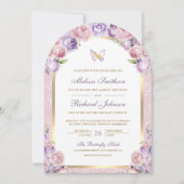 Lavender Pink Floral Gold Arch Butterfly Hochzeit Einladung (Vorderseite)