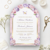 Lavender Pink Floral Gold Arch Butterfly Hochzeit Einladung