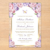 Lavender Pink Floral Gold Arch Butterfly Wedding Acryleinladungen (Vorderseite)