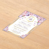 Lavender Pink Floral Gold Arch muslimische Hochzei Acryleinladungen (Ablage )