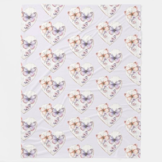 Lavender Pink Floral Heart Butterflies Birthday Fleecedecke (Vorderseite)