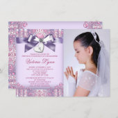 Lavender Pink Foto Erste Kommune Einladung (Vorne/Hinten)