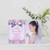 Lavender Pink Foto Erste Kommune Einladung (Stehend Vorderseite)