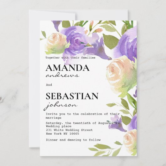 Lavender pink mint green floral botanical wedding  einladung (Vorderseite)