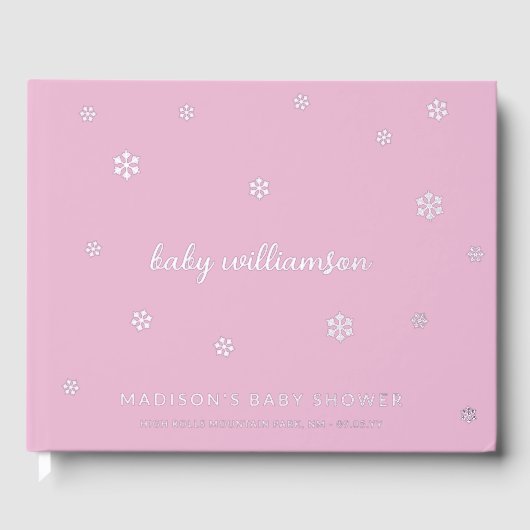 Lavender Pink Snowflakes Girl Winter Baby Dusche Gästebuch (Vorderseite)