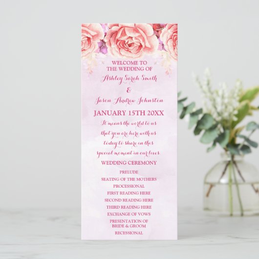 Lavender Pink Watercolor Blume Hochzeitsprogramm Programm (Stehend Vorderseite)