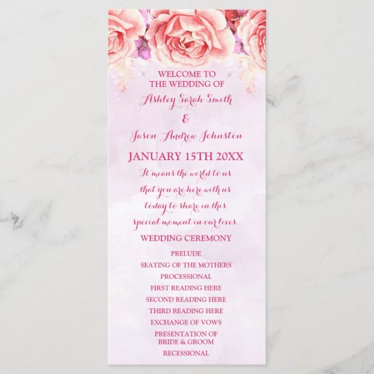Lavender Pink Watercolor Blume Hochzeitsprogramm Programm (Vorderseite)