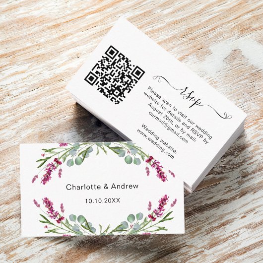 Lavender pink wedding response website QR RSVP Begleitkarte