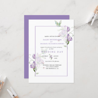 Lavender Platterbsen Einladung zur Blumenhochzeit