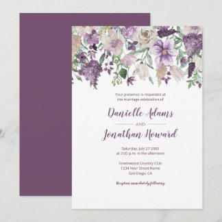 Lavender Plum Lila Cream Floral Bouquet Wedding Einladung