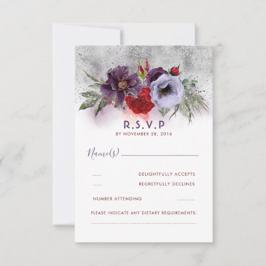 Lavender Plum und Burgund Floral Wedding RSVP (Vorderseite)
