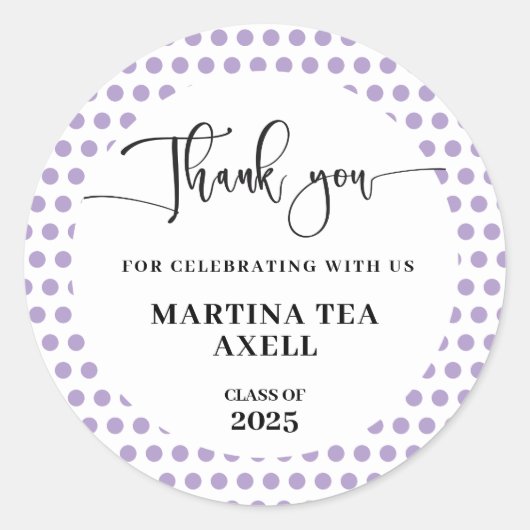 Lavender Polka Dots Abschluss Runder Aufkleber (Vorderseite)