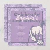 Lavender Pony Girls erster Geburtstag Einladung (Vorne/Hinten)