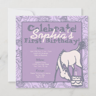 Lavender Pony Girls erster Geburtstag Einladung