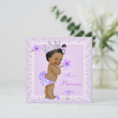 Lavender Princess Baby Dusche Afroamerikaner Einladung (Stehend Vorderseite)