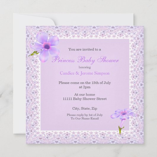 Lavender Princess Baby Dusche Blonde Baby Dusche Einladung (Rückseite)