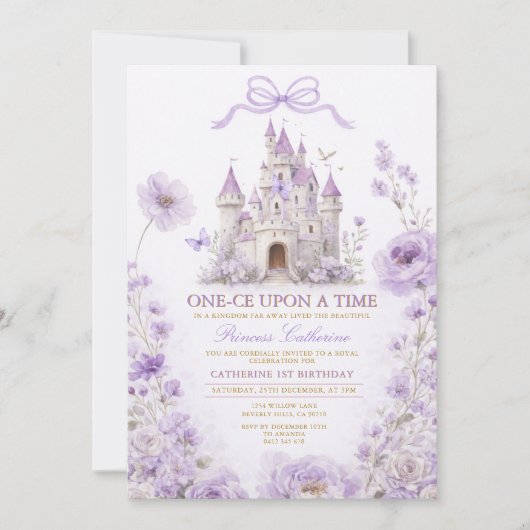 Lavender Princess Castle Birthday Invitation Einladung (Vorderseite)