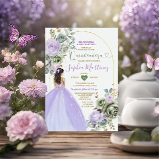 Lavender Princess Sage Green Floral Quiñceanera Einladung