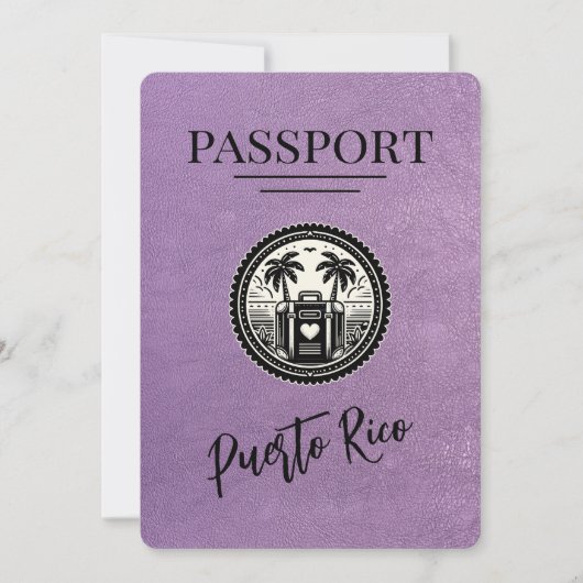 Lavender Puerto Rico Passport Save The Date (Vorderseite)