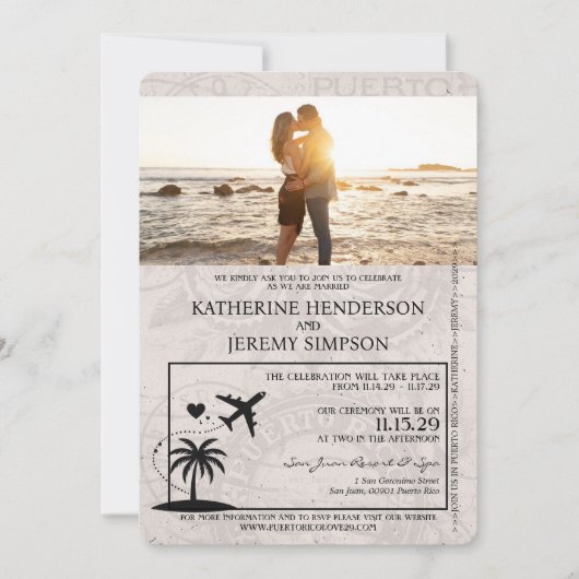 Lavender Puerto Rico Passport Wedding Einladung (Vorderseite)