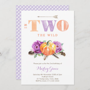 Lavender Pumpkin Boho Girl 2. Geburtstag Party Einladung