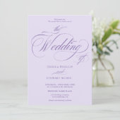 Lavender Purple all in one calligraphy wedding  Einladung (Stehend Vorderseite)