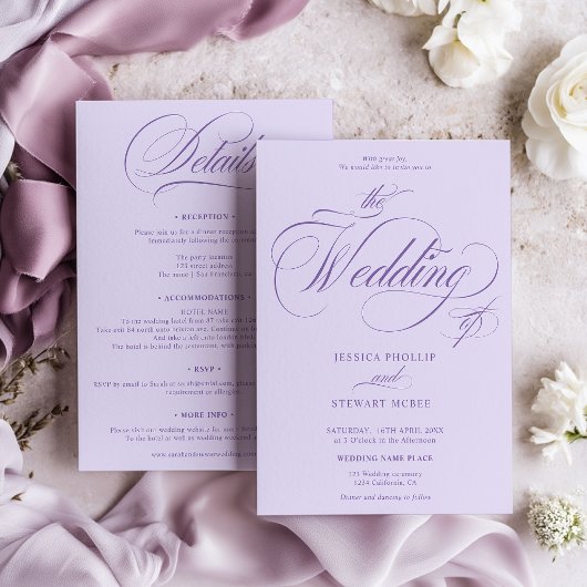 Lavender Purple all in one calligraphy wedding  Einladung