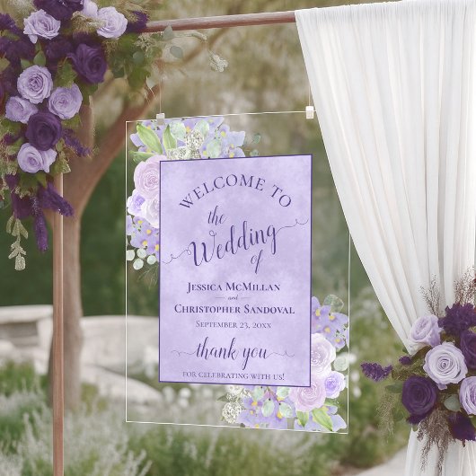 Lavender Purple Boho Chic Floral Wedding Welcome Acrylschild