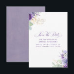 Lavender Purple Botanical Elegant Save the Date<br><div class="desc">Lavender purple flowers and gold greenery elegant botanical boho save the date cards</div>