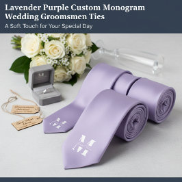 Lavender Purple Custom Monogram Wedding Groomsmen Krawatte