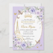 Lavender Purple Floral Butterflies Quinceañera 16 Einladung (Vorderseite)