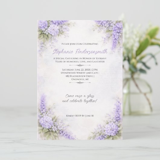 Lavender Purple Floral Clusters Birthday Party | Einladung (Stehend Vorderseite)