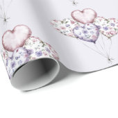 Lavender Purple Floral Heart Balloons Valentine Geschenkpapier (Rolleneckpunkt)