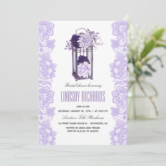 Lavender Purple Flowers Lattern Brautparty Einladung (Stehend Vorderseite)