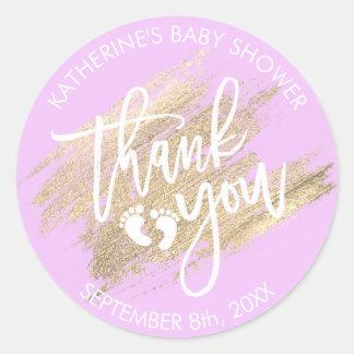 Lavender Purple Gold Brush Stroke Baby Dusche Runder Aufkleber