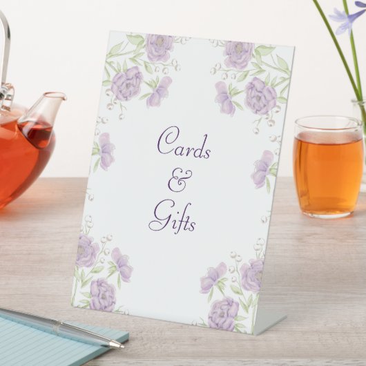 Lavender Purple Rose Wedding Cards Gift Sign Sockelschild (In Situ)