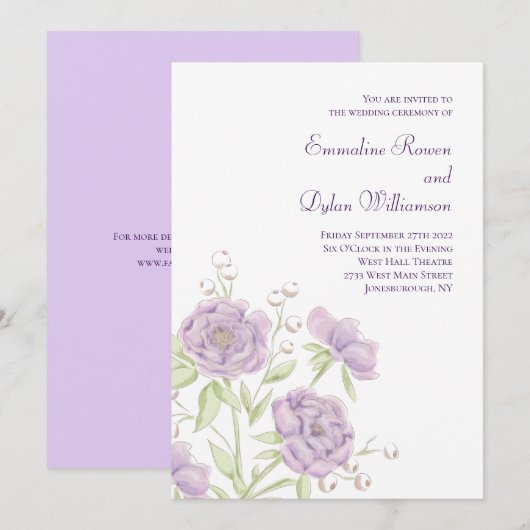 Lavender Purple Rose Wedding Einladung (Vorne/Hinten)