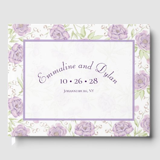 Lavender Purple Rose Wedding Gästebuch (Vorderseite)