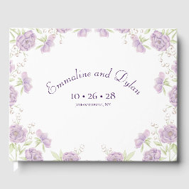 Lavender Purple Rose Wedding Gästebuch
