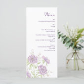 Lavender Purple Rose Wedding Menus Menükarte (Stehend Vorderseite)