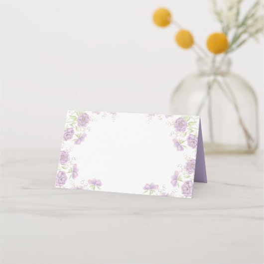 Lavender Purple Rose Wedding Platzkarte (Vorderseite)