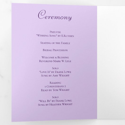 Lavender Purple Rose Wedding Programs Dreifach-gefaltete Programmkarte (Innen Erste Seite)