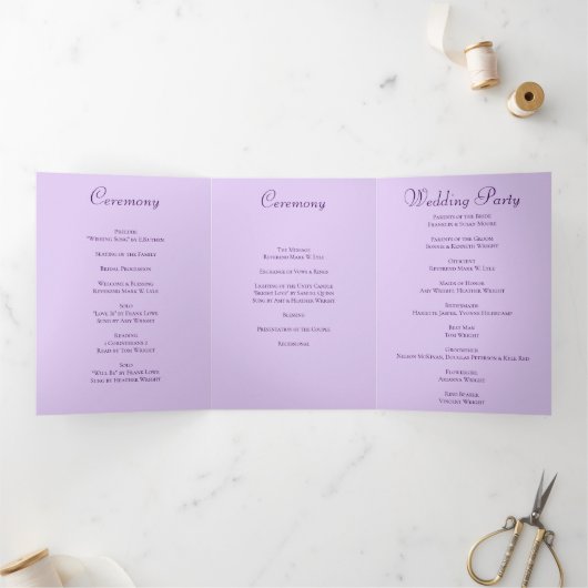 Lavender Purple Rose Wedding Programs Dreifach-gefaltete Programmkarte (Innenseite)