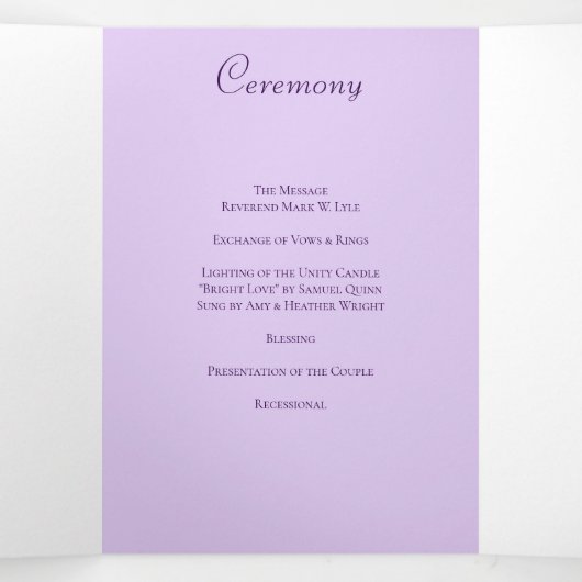 Lavender Purple Rose Wedding Programs Dreifach-gefaltete Programmkarte (Innenseite Mitte)